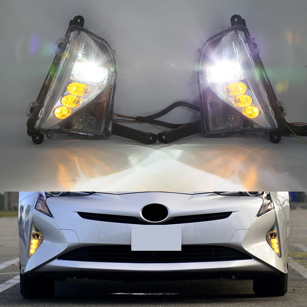 

13Car Accessories DRL For Toyota Prius 2016 2017 2018 2019 2020 Daylight Car Daytime Running Lights with turn signal Fog Lamp