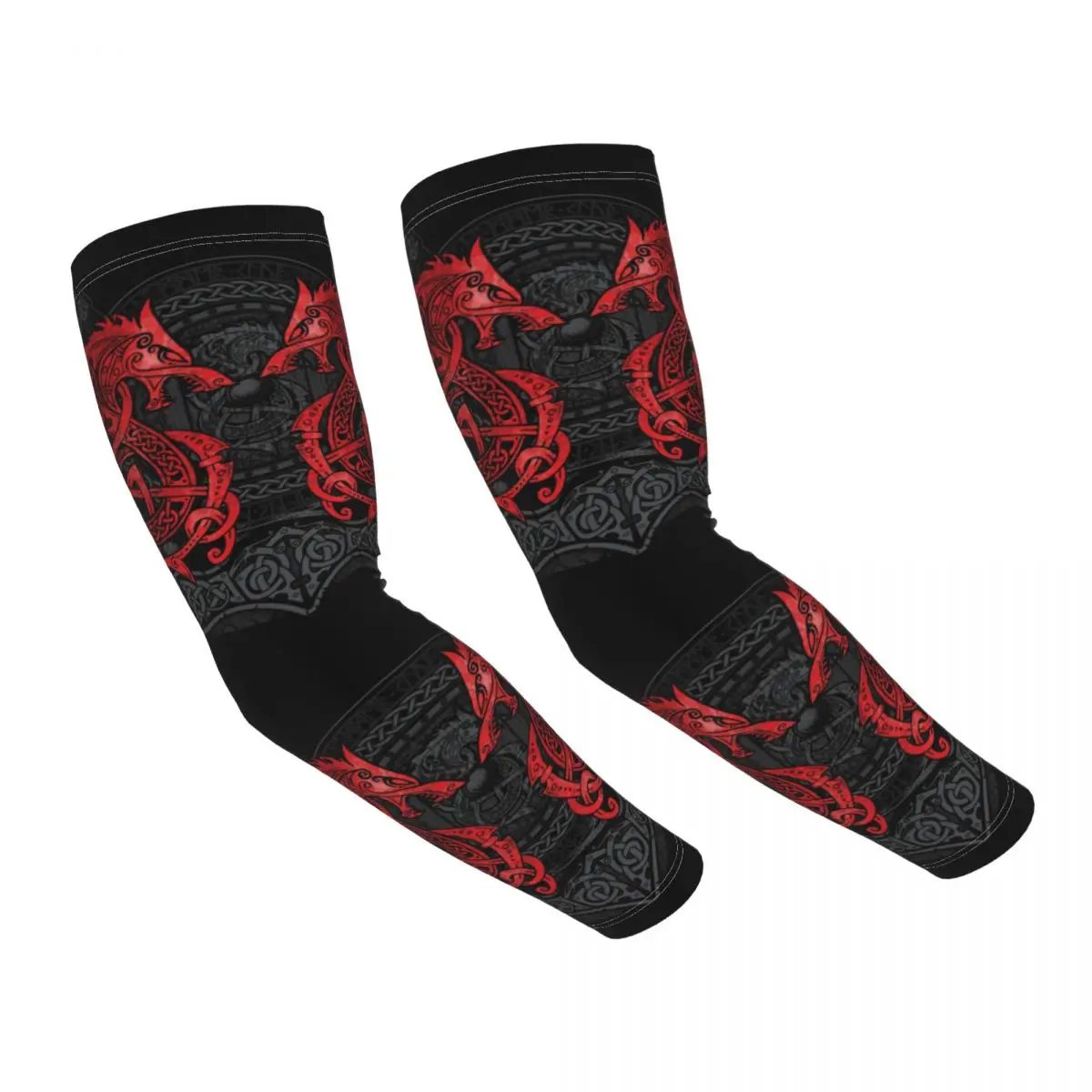 

Fighting Fenrir Cooling Arm Sleeves for Men Women Viking Nordic Monster Wolf Fishing Cycling Driving Tattoo Cover Up