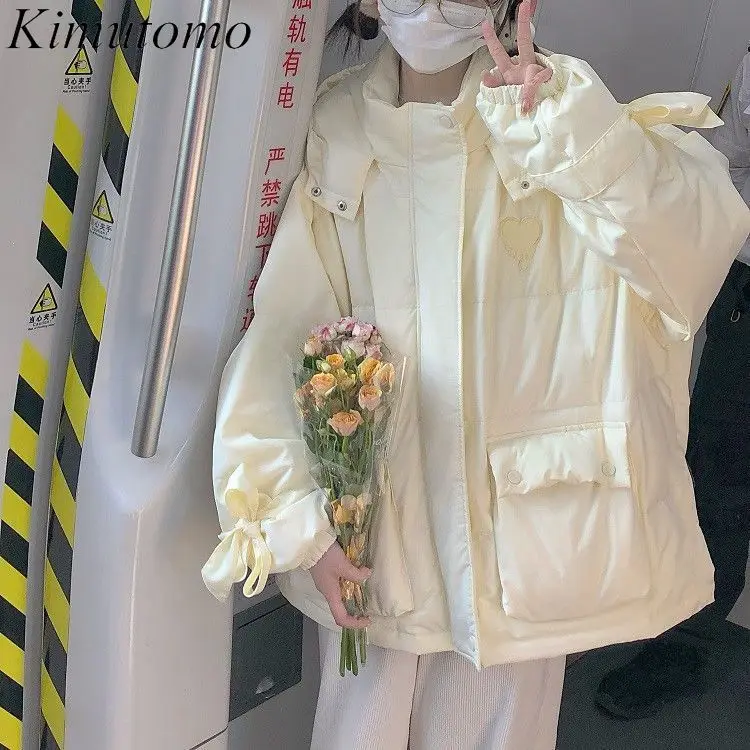 Kimutomo кремового цвета на шнуровке с бантиками стеганое пальто женское свободное