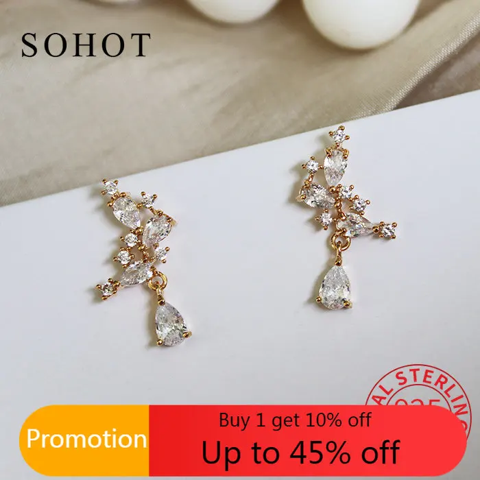 

Classic Real 925 Sterling Silver Geometric Zircon Water Drop Stud Earrings For Fashion Women Cute Fine Jewelry Drop Shipping