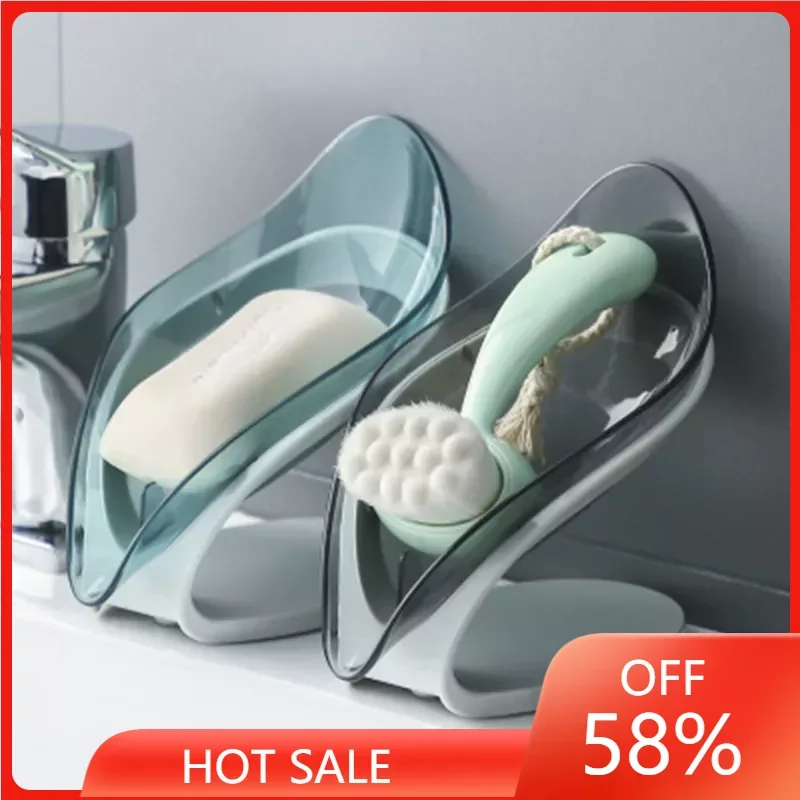 

Bathroom Soap Holder Leaf Shape Dish Soap Kitchen Sponge Soap Box Storage Non-slip Drain Soap Case Container Bathroom accessorie