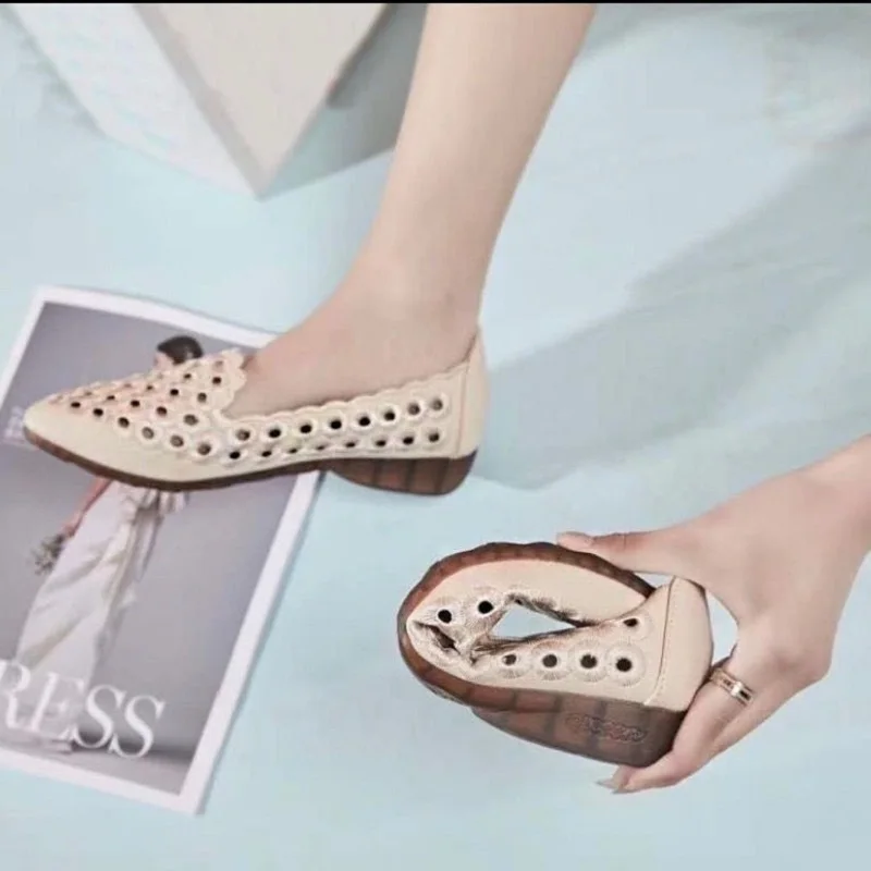 Brand Ballet Shoes Women's Pointy Toe Flats Red Holes Shoe Hollow Slip On Lazy Shoes Woman Moccasins Summer Comfy Walking Shoes
