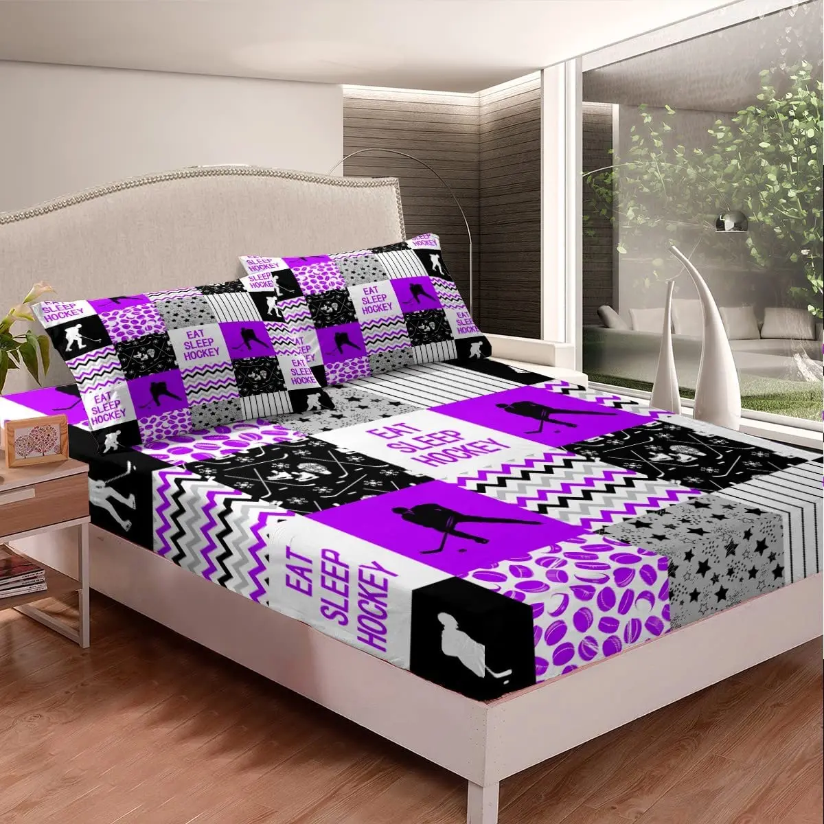 

Комплект постельного белья для хоккея с шайбой, Подростковая натяжная простыня для игры в зимние виды спорта, полная натяжная простыня для ...