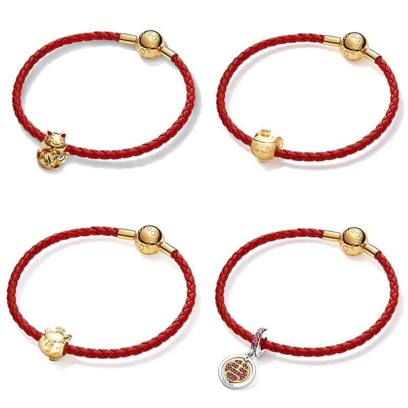 

2022 New Hot Fine Jewelry Women Fit Original Pandora Beads Red Bracelet DIY Charms Plata De Ley 925 Sterling Silver Accessorie