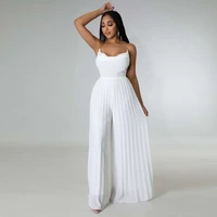 sexy backless chain pleated solid color wide leg jumpsuit vacation casual solid color jumpsuit multicolor female 2022 summer