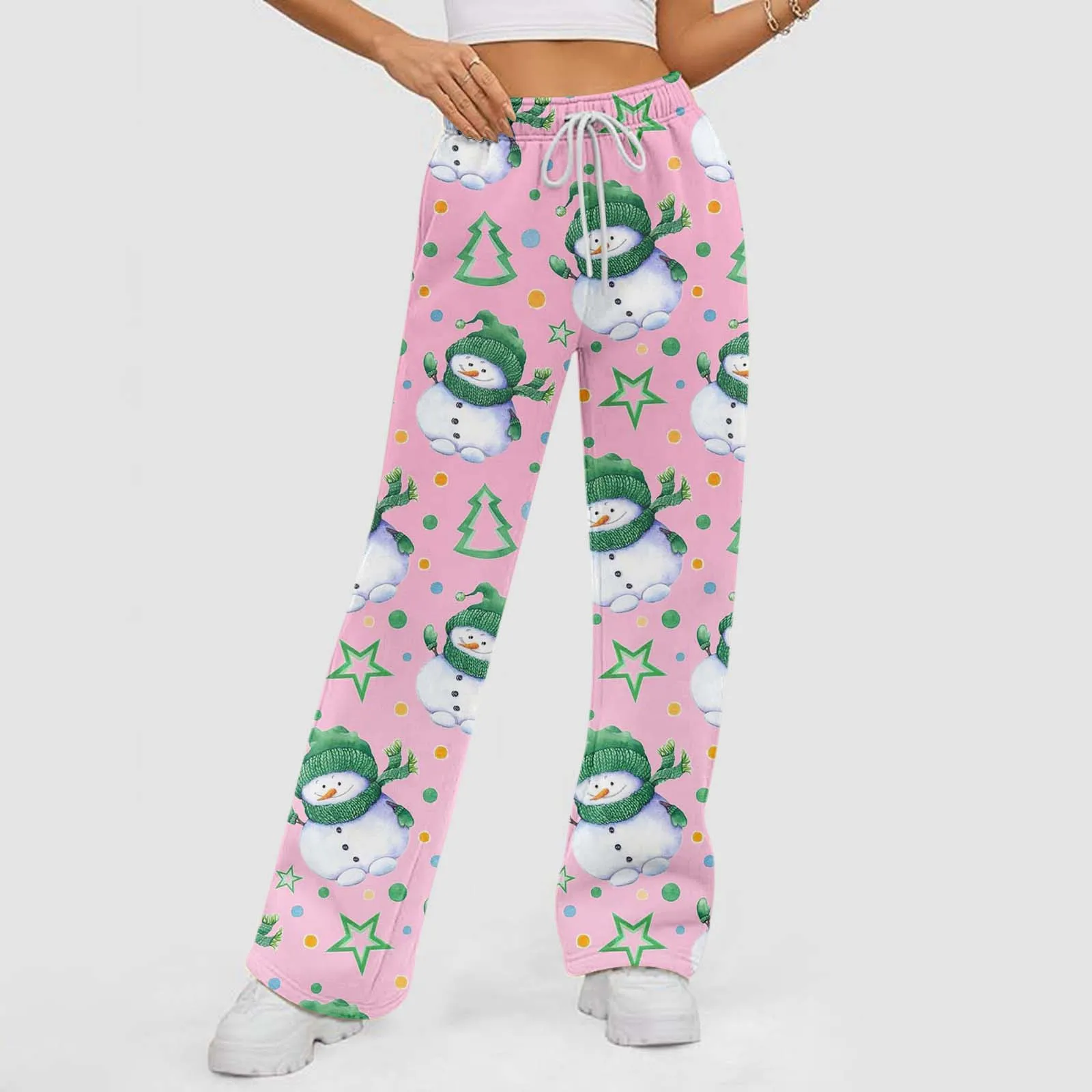 Женские рождественские штаны с принтом талии высокой талией повседневные