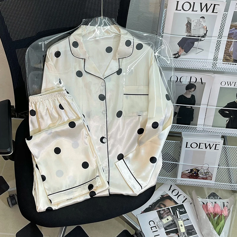 CAIYIER Colorful Animals Nightwear Suit Womens Long Sleeve Trousers Pyjamas Ladies Cardigan Fashion Ice Silk Sleepwear Home Wear