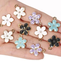 10pcs 17x14mm alloy enamel sakura flowers charms for diy jewelry making finding pendant necklace earrings supplies accessories