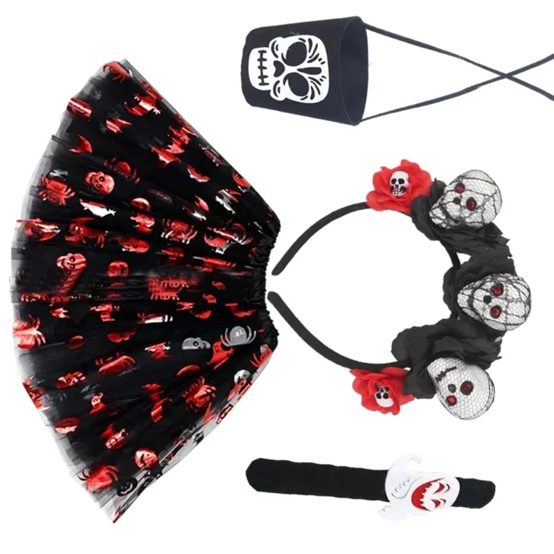 

Girl Halloween Dress up Set with Skirt and Horn Headband, Halloween Cosplay Costume Halloween Skirt and Headband