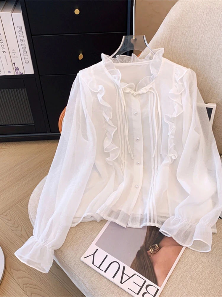 Женская абрикосовая рубашка с длинным рукавом и V-образным вырезом