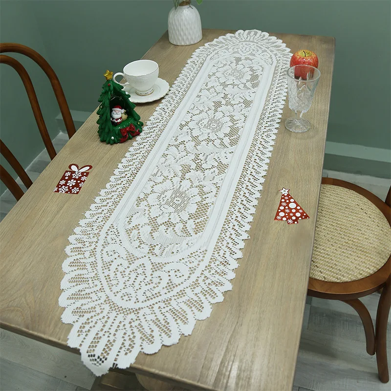 

Rose Desk Flag White Embroidery Table Runner Lace TV Cabinet Table Flag White Bed Flag Table Mat Table Cloth