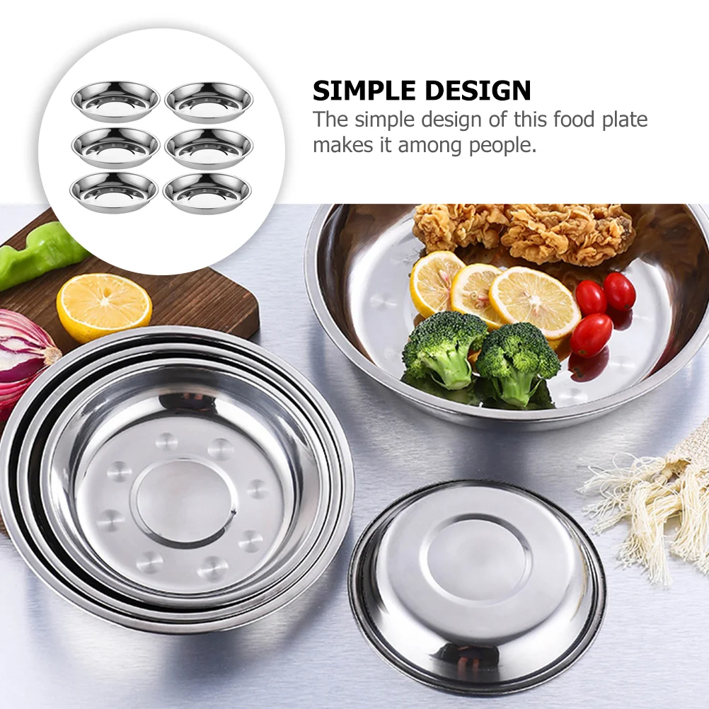 

Steel Stainless Plate Plates Dinner Round Serving Tray Metal Set Dishes Camping Dishbarbecue Dessert Salad Kidskid Indianbowls