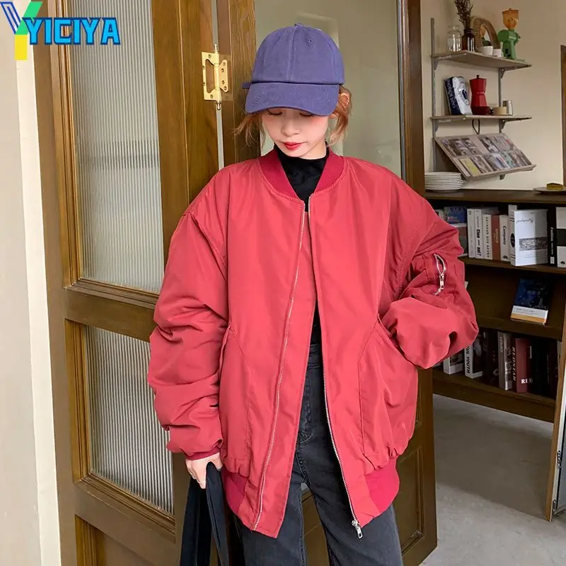 YICIYA Coats Woman Winter 2023 Solid Jacket Oversized Parkas Autumn Casual Loose Streetwear Baseball Uniform Thick Jackets Y2k