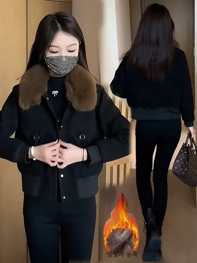 Утепленное короткое пальто на флисовой подкладке для женщин 2024 осень и зима