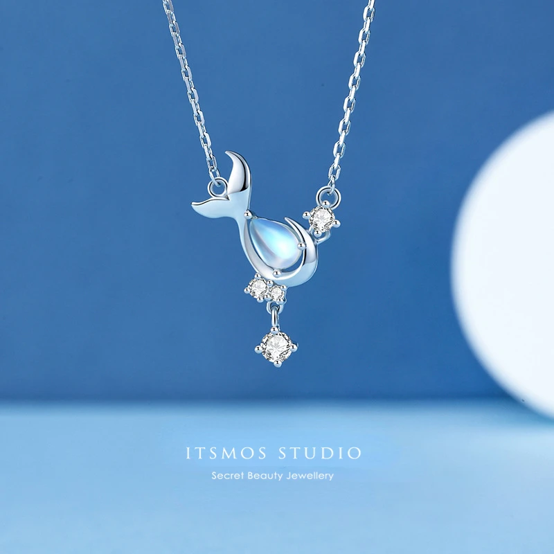 

ITSMOS s925 Sterling Silver Whale Crystal Pendant Necklace Female Light Luxury Chain Protect Animals Jewelry for Women Gift