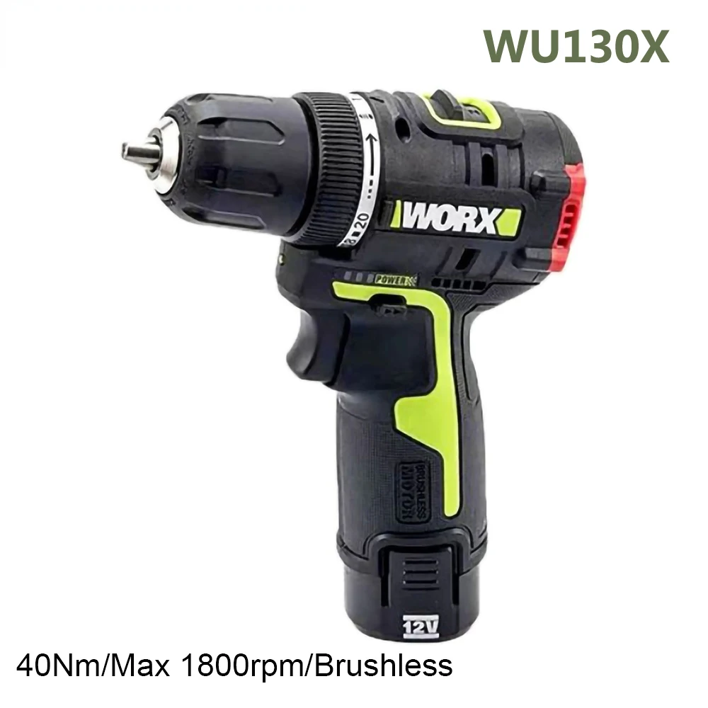 

Cordless Electric Drill WU130X 12V 40Nm Brushless Motor with Bag or Tool Box Univeral Orange and Green Battery Pack