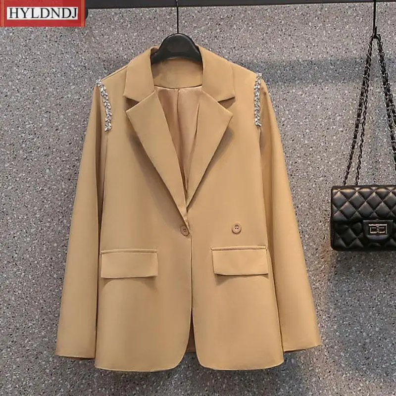 New Spring Autumn One Piece Casual Blazer Plus Size Office Professional Jacket Khaki Diamond Fashion Women's Blazer