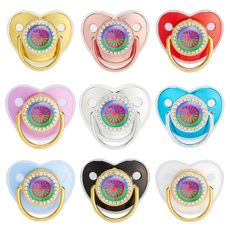 

Gypsy Flag Print Baby Pacifier Gold Bling Luxury Pacifier BPA Free Infant Nipple Baby Dummy Pacifier Baby Shower Gift