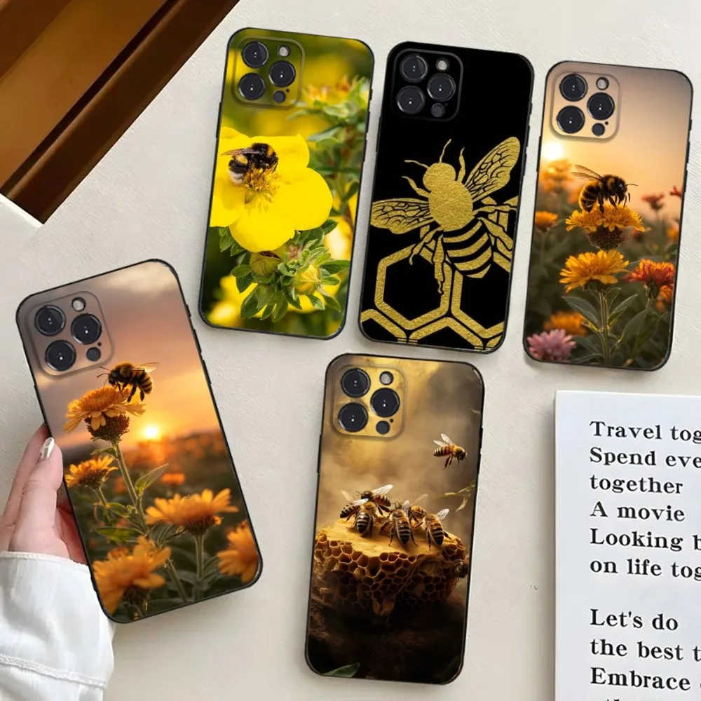 bee honey Phone Case For iPhone 16 15 14 13 12 11 Pro X XS Max XR Plus Mini Black Silicone Soft case