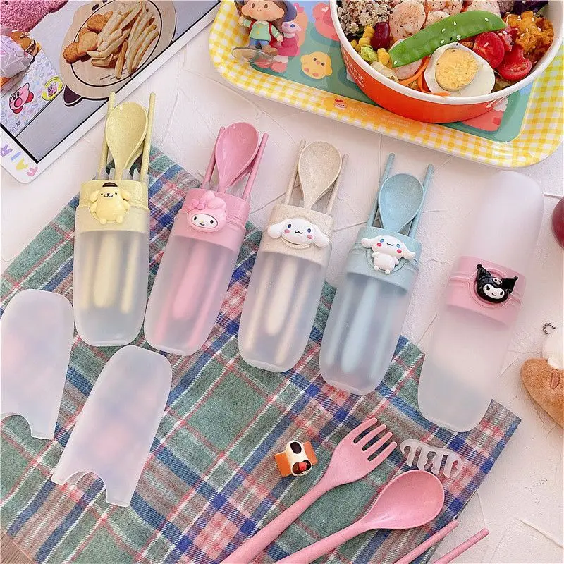 

Мультяшные аксессуары Sanrio Kuromi Cinnamoroll My Melody Kawaii милый набор посуды для студентов портативный обед