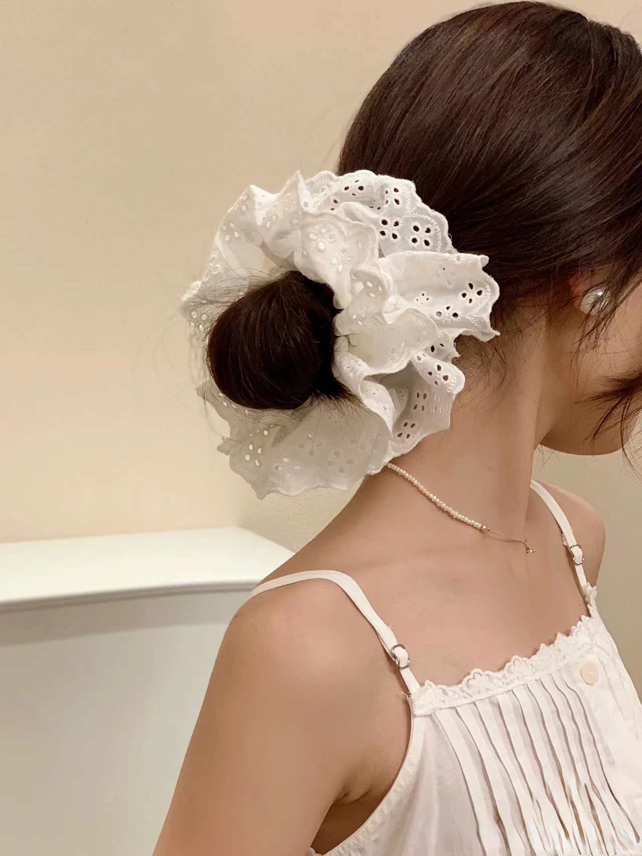 

Корейские двухслойные кружевные резинки французские белые большие резинки для волос в стиле "Лолита" резинки для волос из чистого хлопка