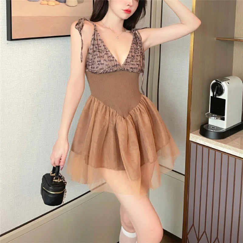 

Женское платье с лямкой на шее, тонкое пушистое платье с лямкой на шее и тонкой талией, лето 2022