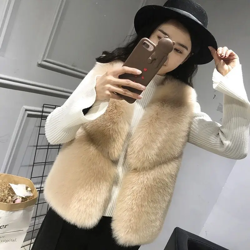 

2022 Spring Woman Faux Fur Vest Jacket Winter Female Fake Fur Sleeveless Slim Waistcoat Ladies Fake Fur Outerwear Plus Size Q247