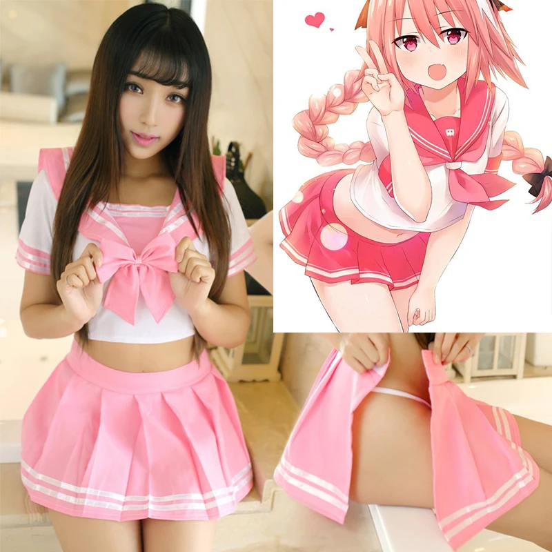 

Fate/Grand Order Fate Apocrypha Rider Astolfo Cosplay JK School Uniform Sailor Suit Women Fancy Outfit Anime Halloween Costumm C