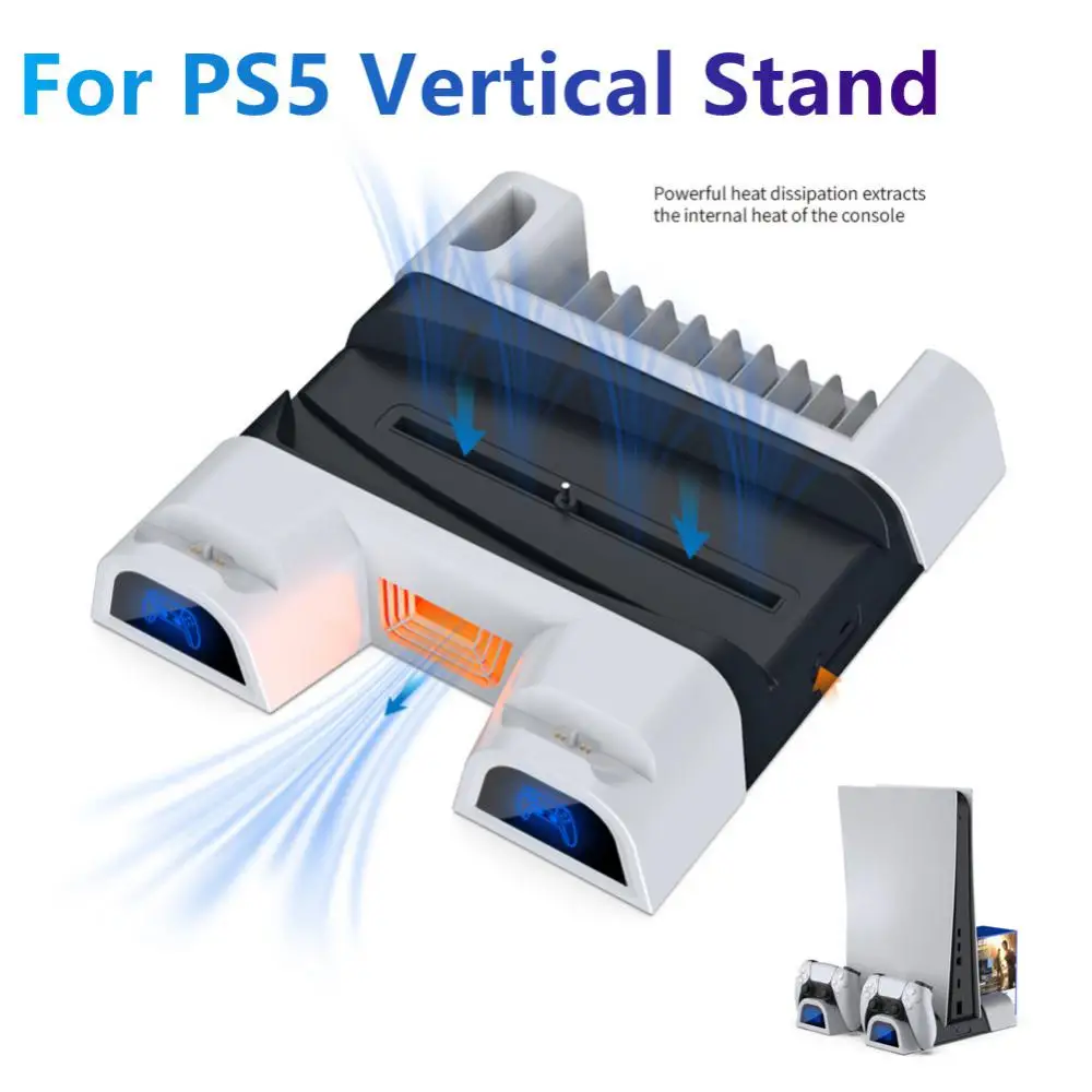 

Вертикальная подставка для PS5 с охлаждающим вентилятором, игровые консоли, зарядная док-станция для PS5 дисков/двойных контроллеров, зарядна...