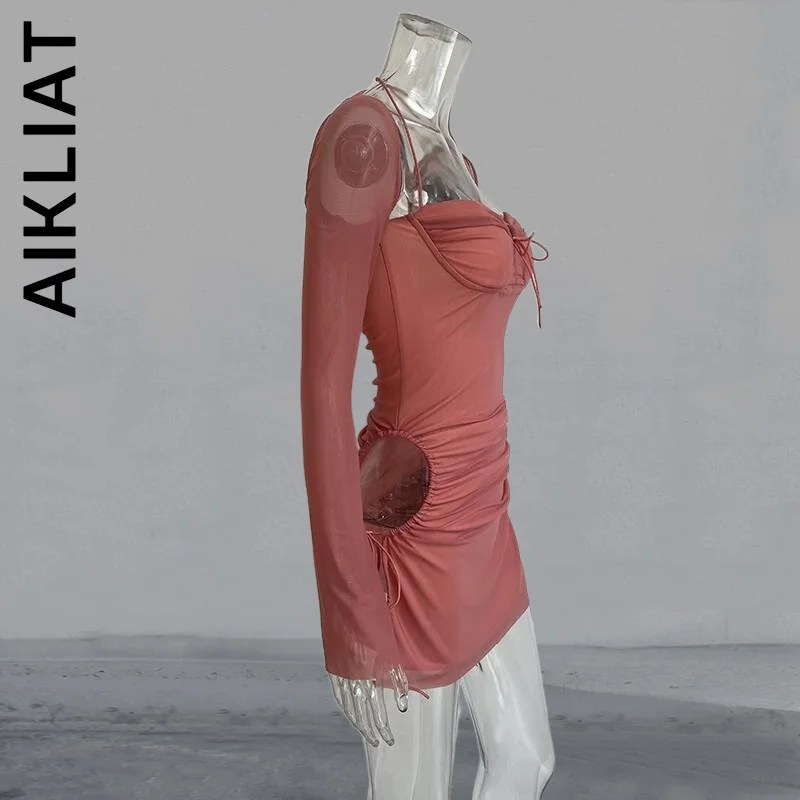 Модное женское платье Aikliat модные бандажные халаты с квадратным вырезом уличная