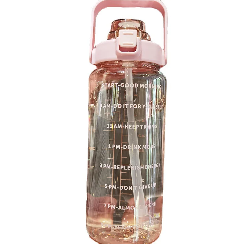 2l Sports Water Bottle With Straw Portable Large Capacity Innovative Summer Jug Time Marker Gym |
