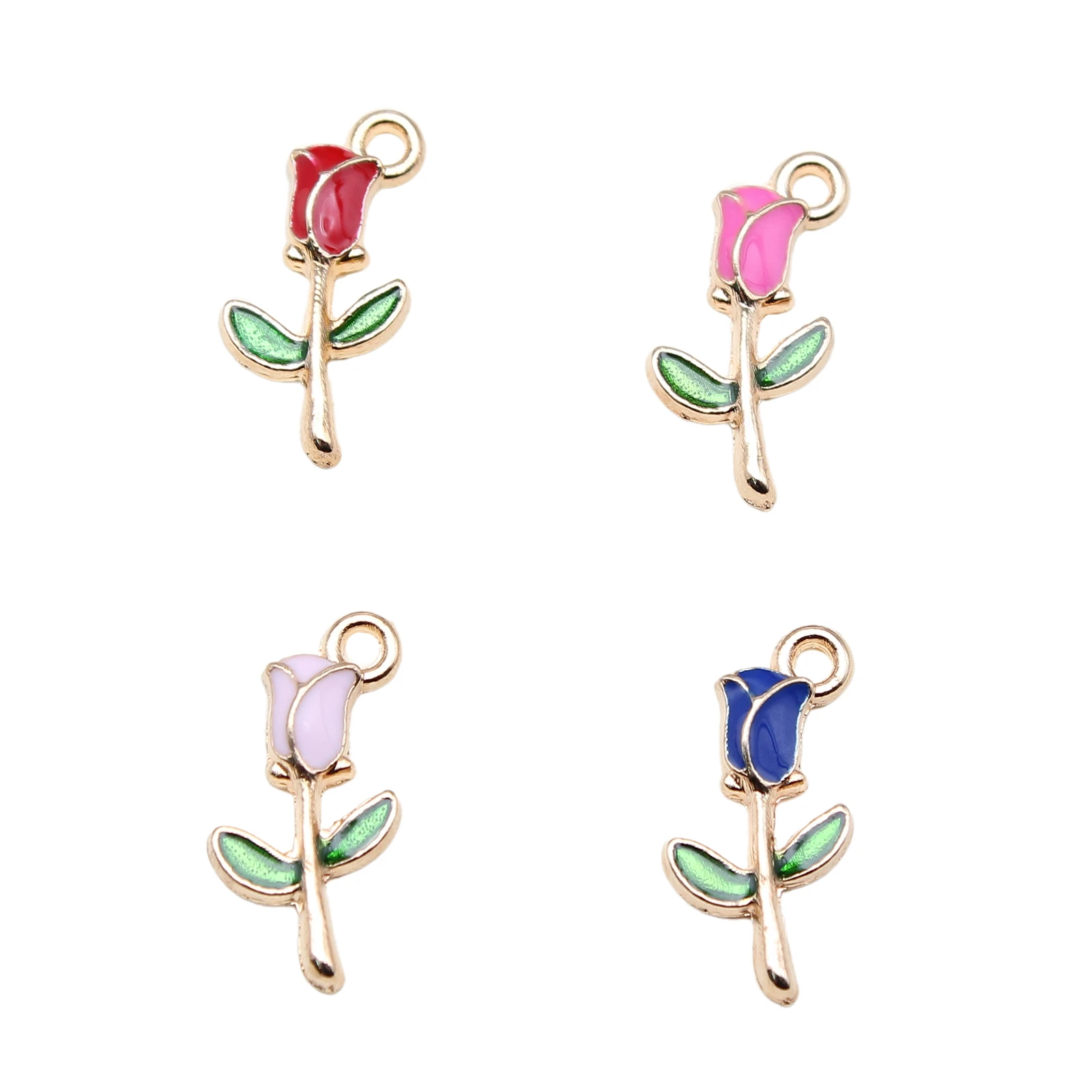 

WYSIWYG 10pcs 18x9mm 4 Colors Enamel Rose Charms Pendant For DIY Jewelry Making Handmade Jewelry Craft Findings