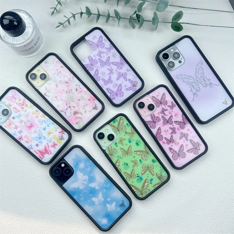 Креативный чехол для телефона с рисунком диких цветов и бабочек iPhone 16 15 14 13 12 Pro Max