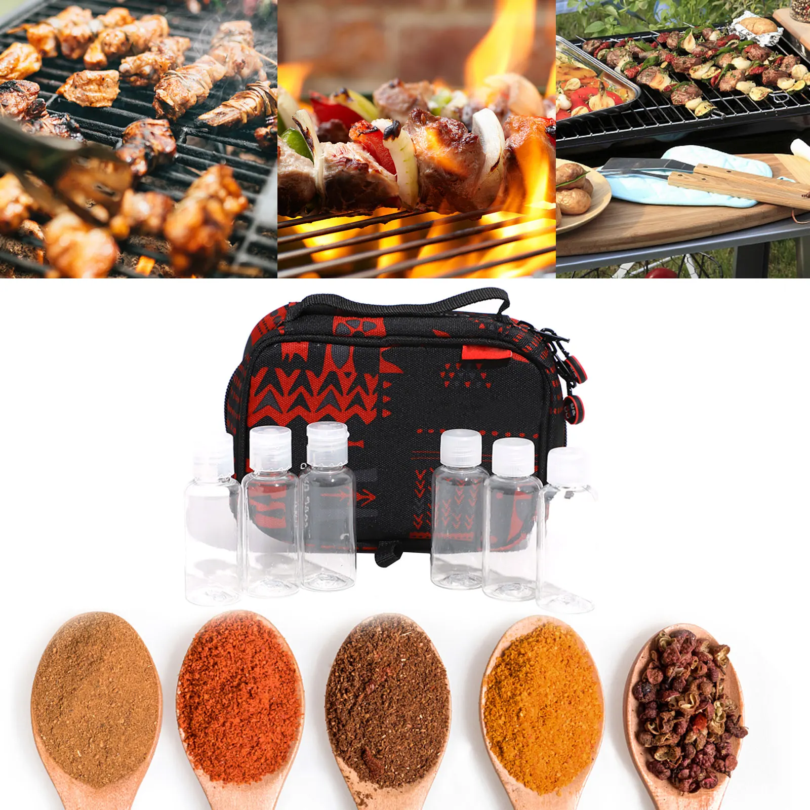 

Portable Condiment Bottles with Cover Seasoning Containers Storage Bag Kit BBQ Travel Picnic Accessories Multiple Usage