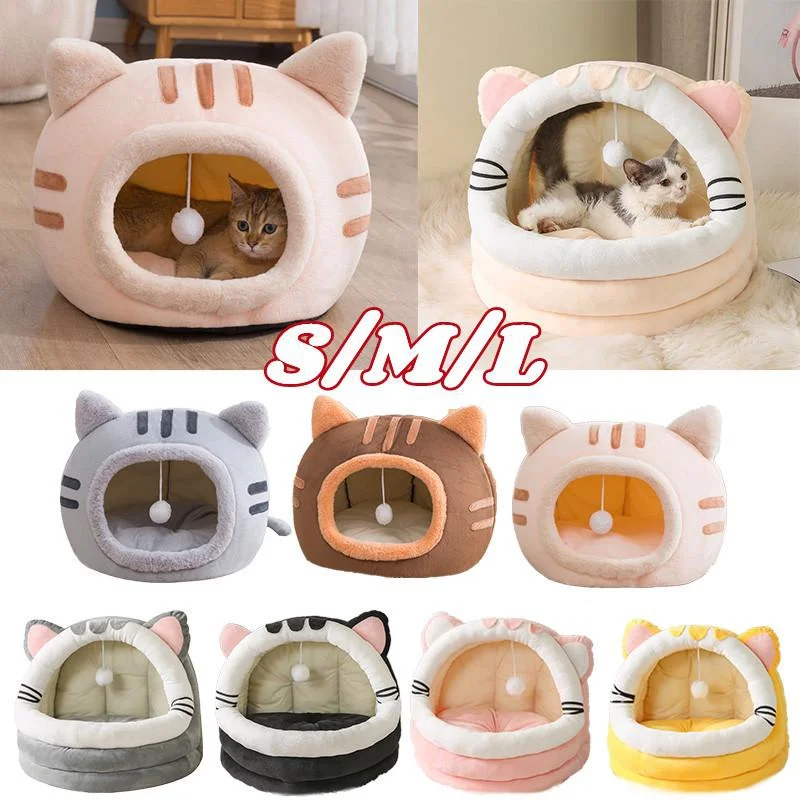

Cat Bed Warm Pet Basket Cozy Kitten Lounger Cushion Cat House Tent Soft Small Dog Mat Bag Washable Cave Cats Beds