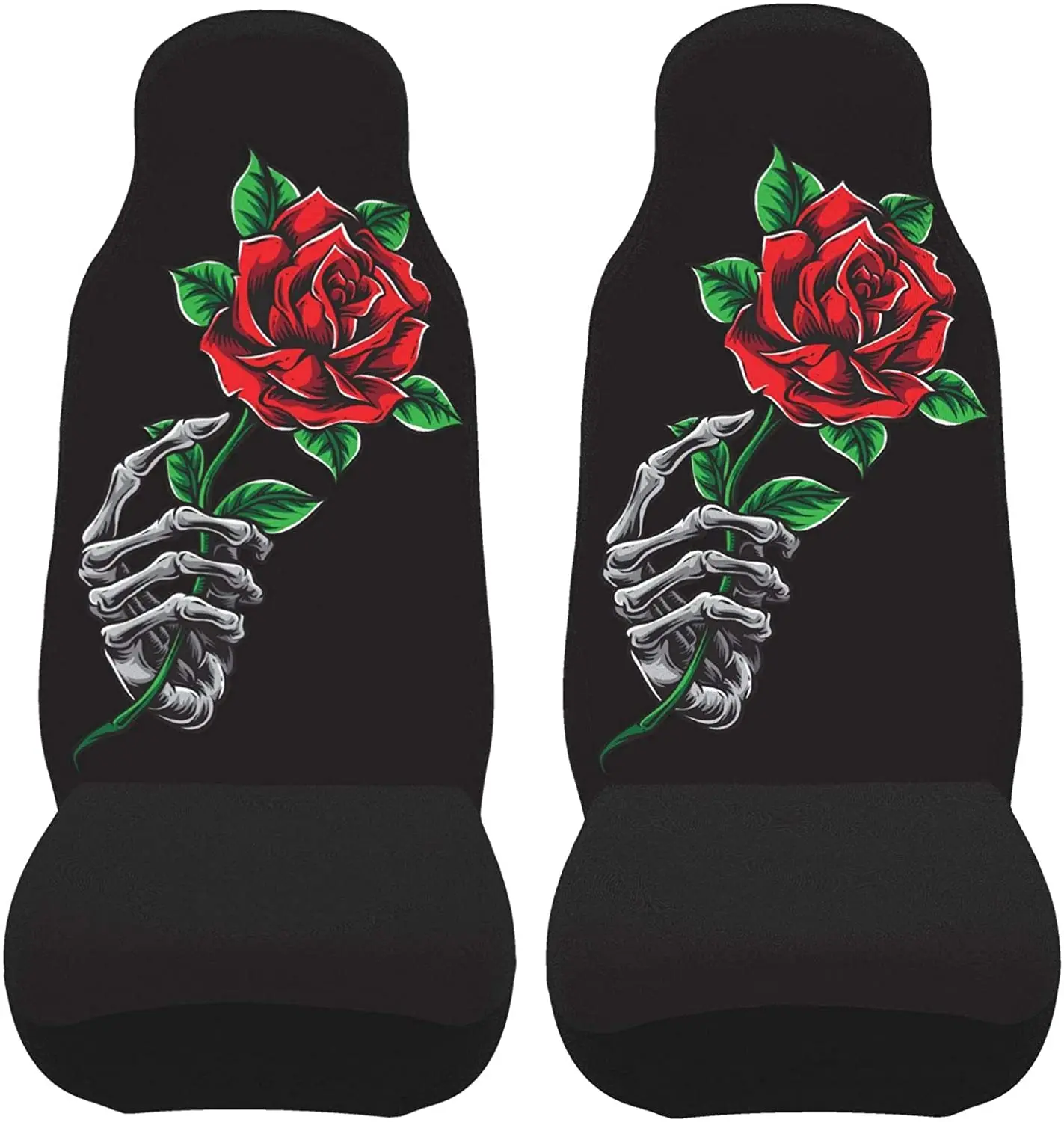 

Skeleton Hand Rose 2 Pcs Car Seat Covers Set Vehicle Front Seat Protector Auto Interior Accessories Protetors Car Mat Covers
