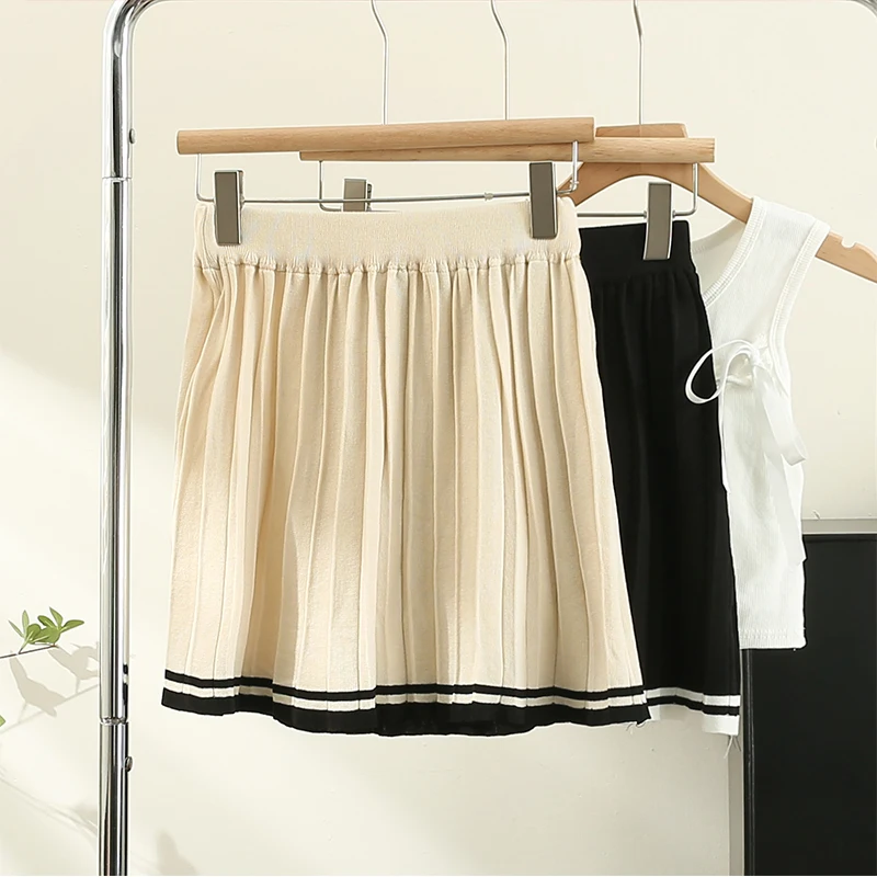 

Женская трикотажная плиссированная юбка, Повседневная модная пикантная юбка в средневековом стиле, с высокой талией, в стиле преппи, лето-осень 2023