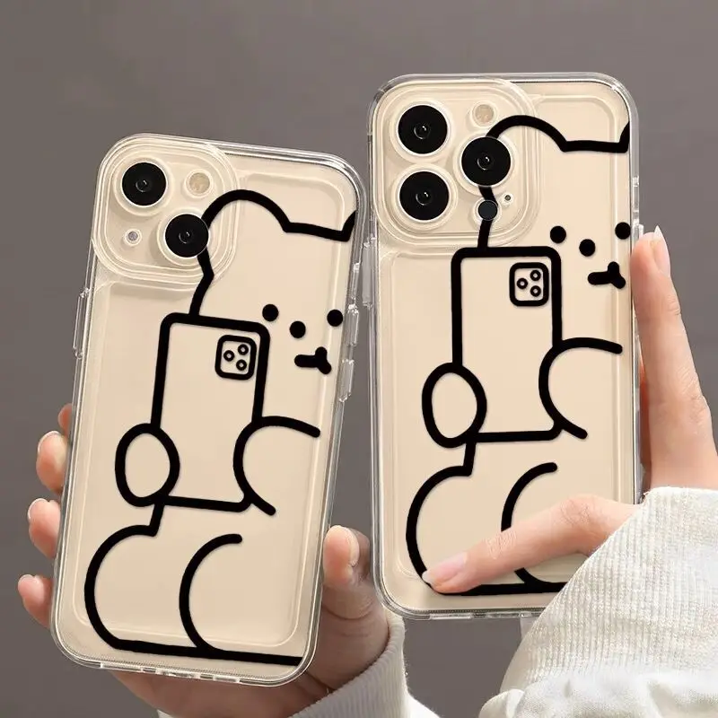 Чехол для телефона с милым мультяшным медведем iphone 15 plus 14 pro max 13 11 12 задняя крышка
