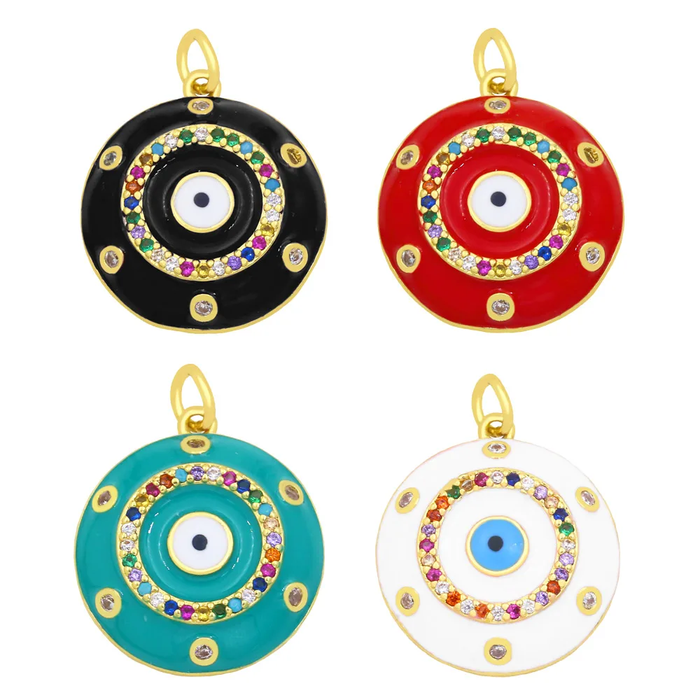 

OCESRIO Coin Enamel Greek Evil Eye Pendants for Jewelry Making Gold Plated Copper Zircon Supplies for Jewelry Wholesale pdta521