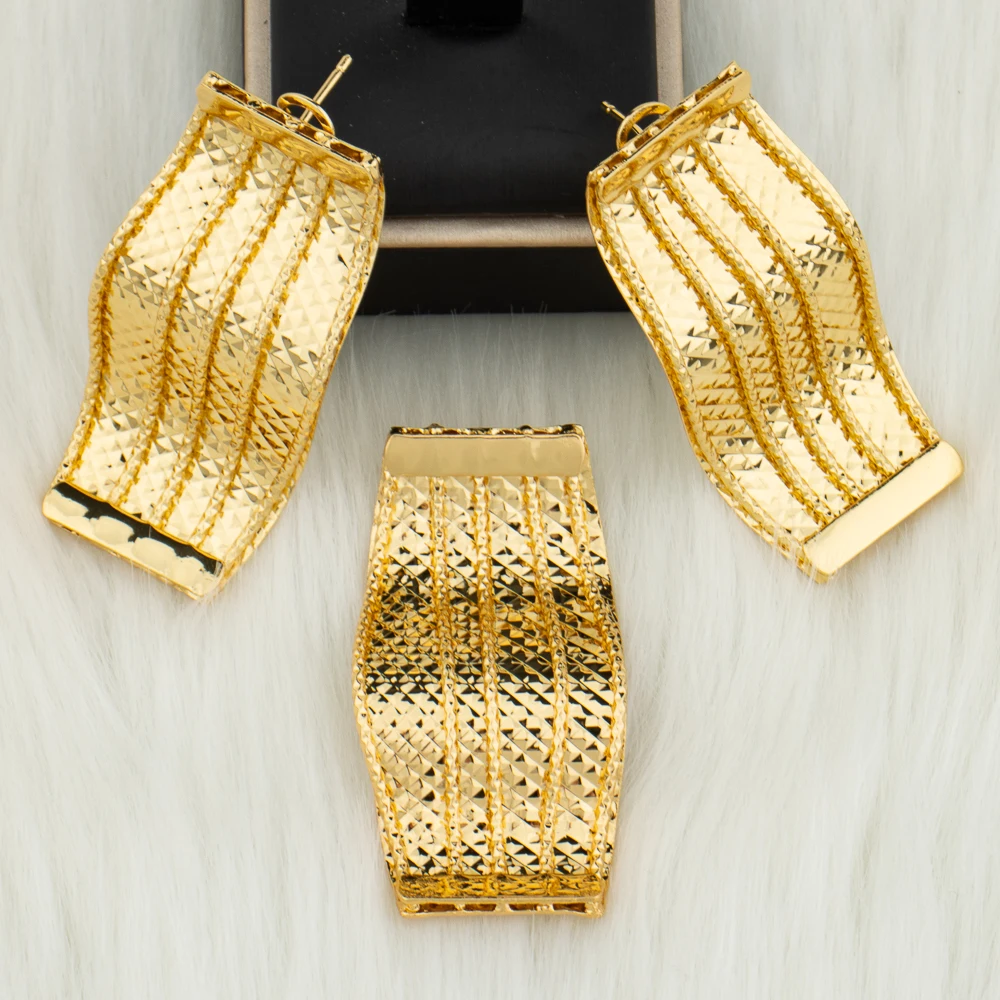 Dubai Jewelry Sets For Women African Necklace Earrings Ring Bracelet Ethiopian Fashion Gold Plated Bride Jewelry Wedding Party