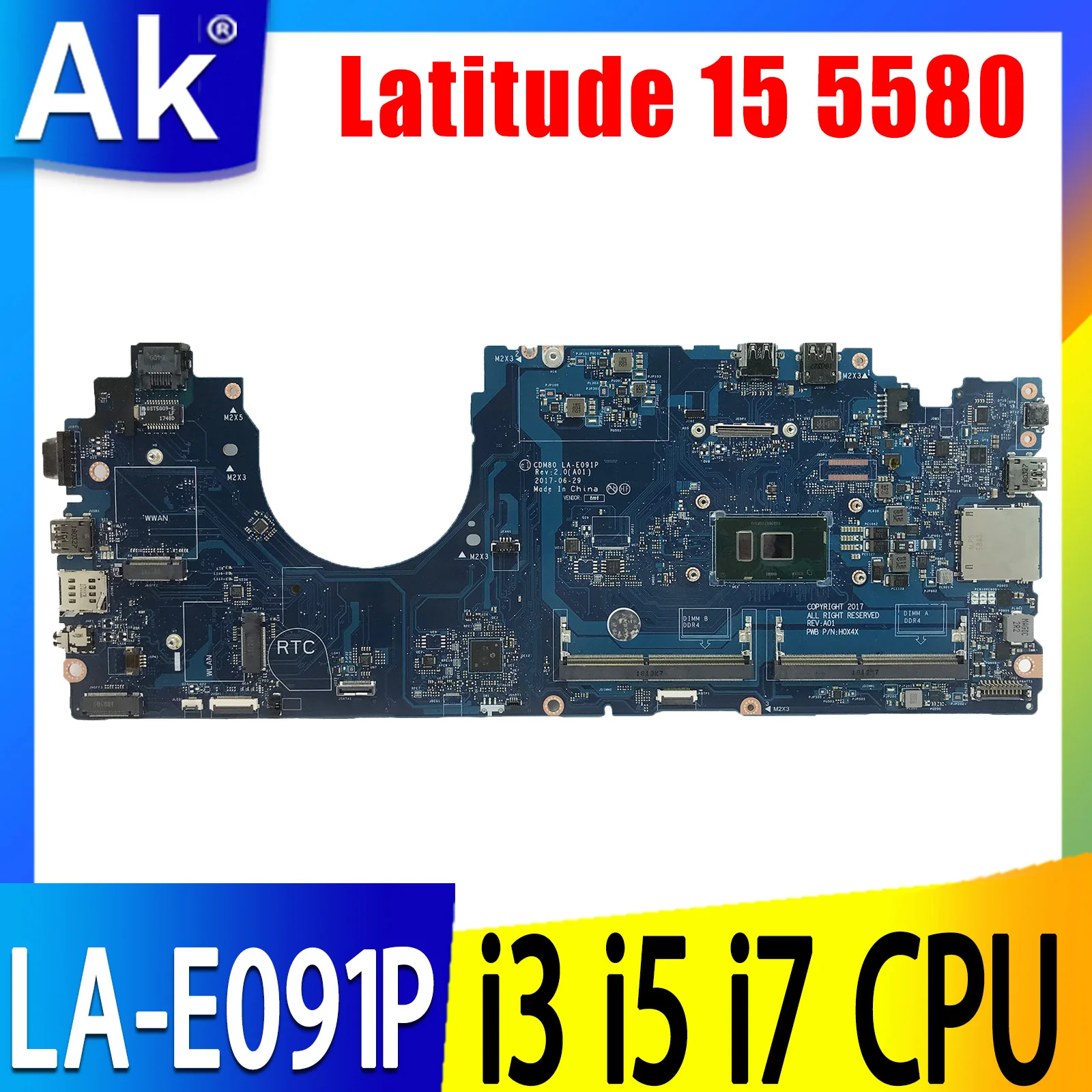 

LA-E091P для Dell Latitude 15 5580, материнская плата ноутбука, CN-0YT7G1 0V6V32, материнская плата с i3 i5 i7 6-го поколения или ЦП 7-го поколения