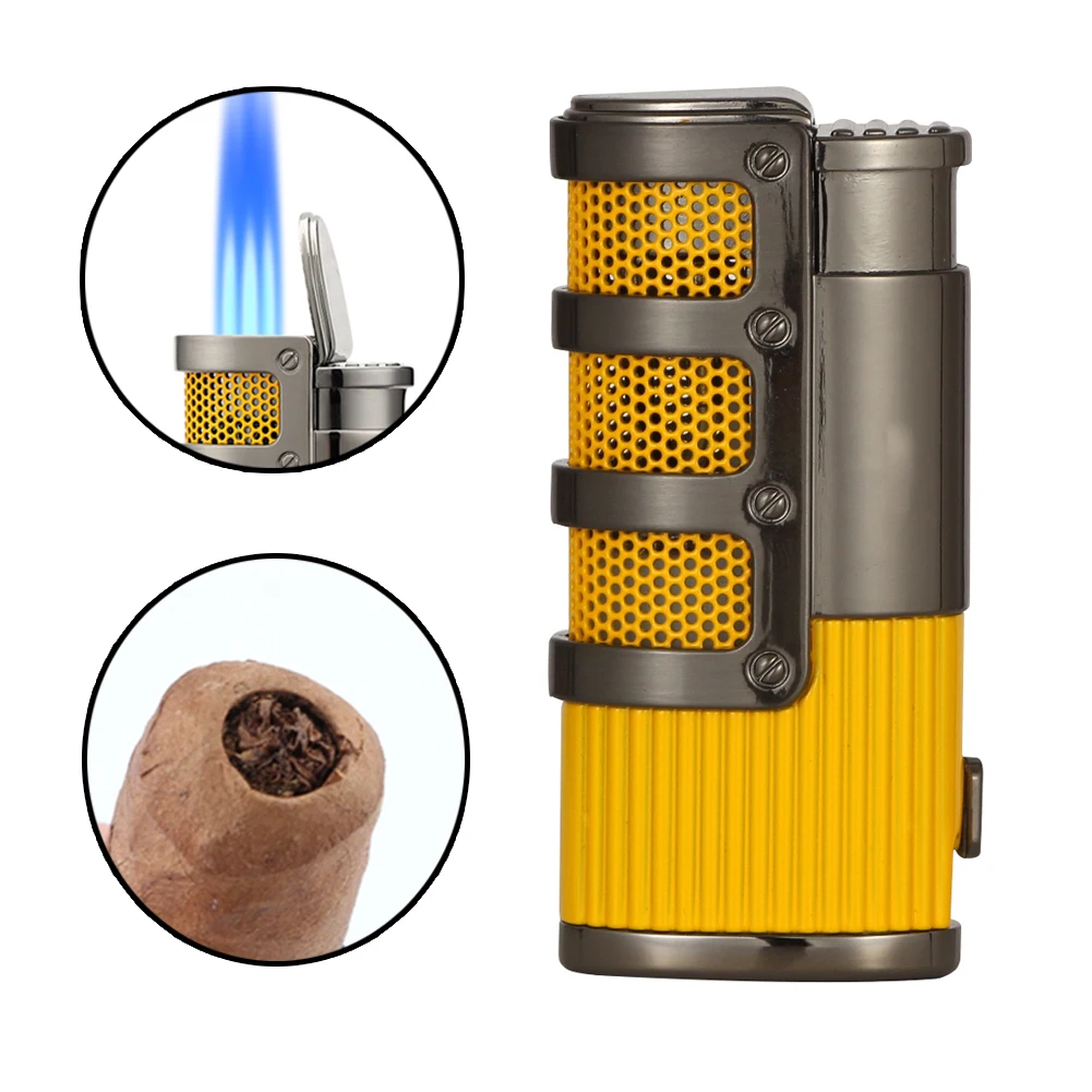 

Cigar Lighter Torch Butane Gas Jet With Cigar Cutter Punch Professional Accessories Windproof Lighter Luxury