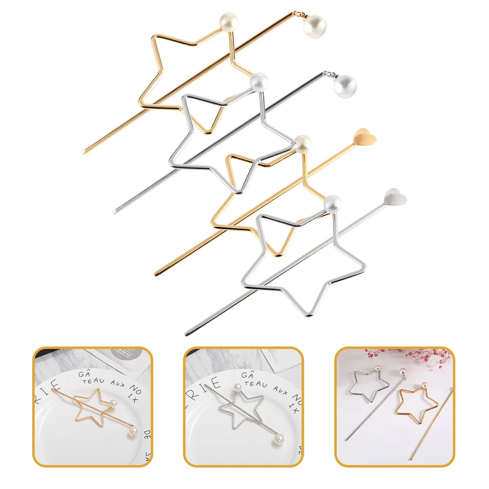 

4Pcs Metal Heart Hair Stick Long Hair Pin Pearl Hair Pin Women Hair Styling Tool