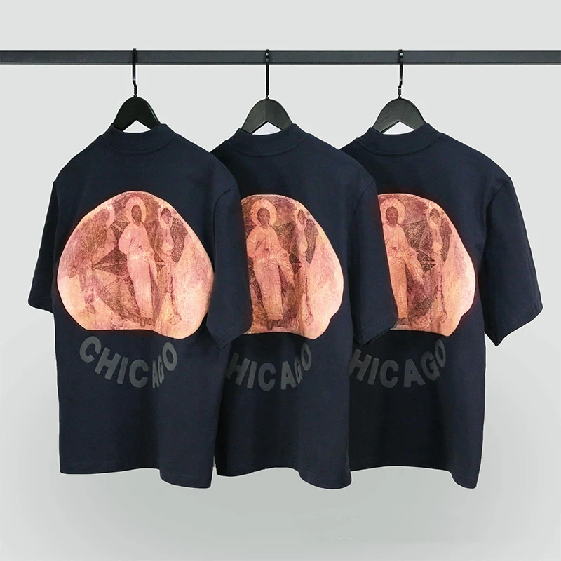 Kanye West CPFM God oil paint oversized t shirt chicago Alphabet foam print T-shirt high street Loose Hip Hop T-Shirt |