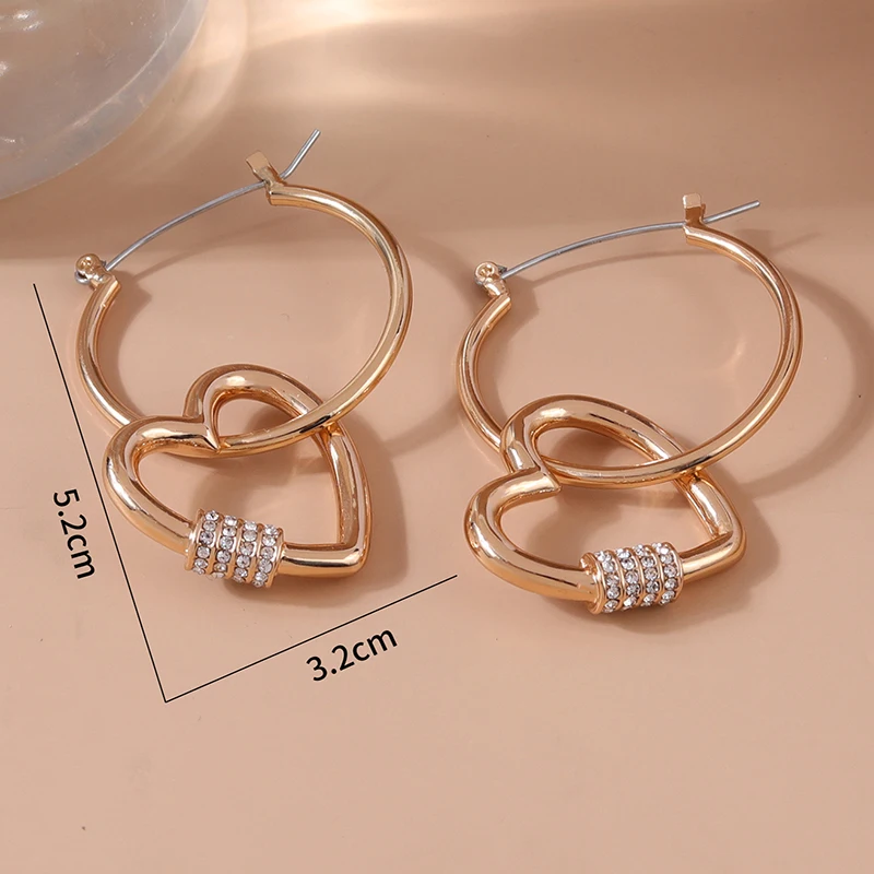 

Chic Matchy Heart Design Drop Earrings for Women Gold Plated Color Crystal Stone Dangle Hoop Earrings Aretes De Mujer Jewelry