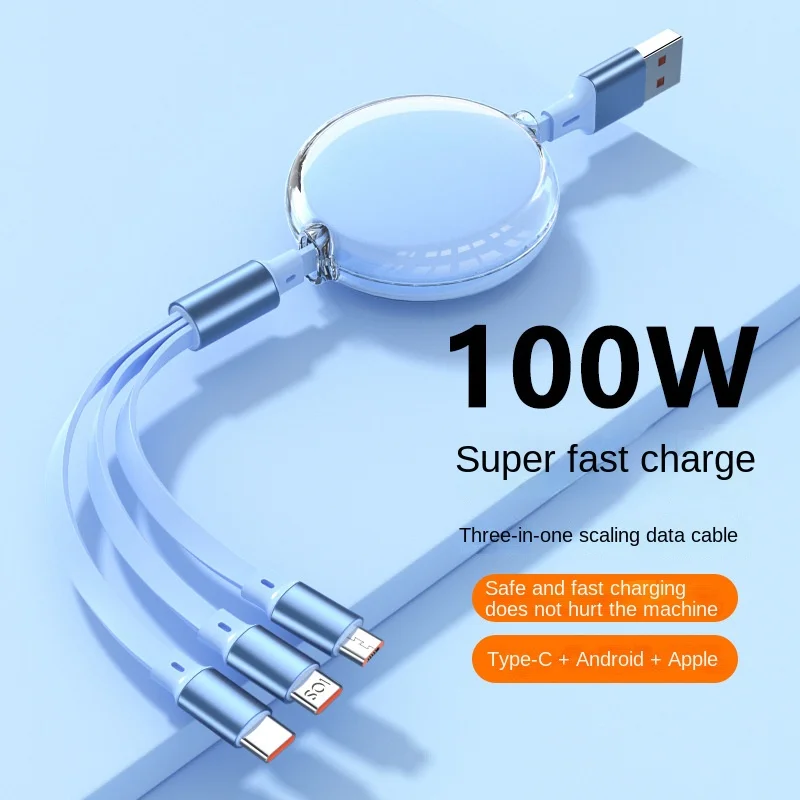 

Telescopic 3in1 Data Cable Macaron for Android TypeC Lightning Charging Cable 6A Super Fast USB Cable Iphone Huawei Xiao Mi