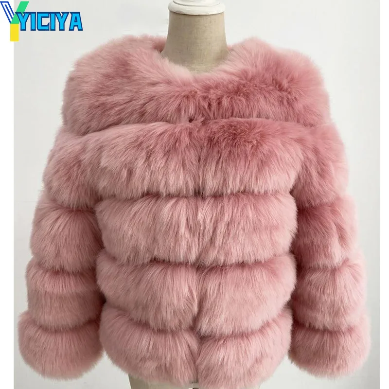 yiciya S-5XL Mink Coats winter Fluffy Black Faux Fur Coat Women Elegant Thick Warm Faux Fur Jackets For Women jacket crop Tops