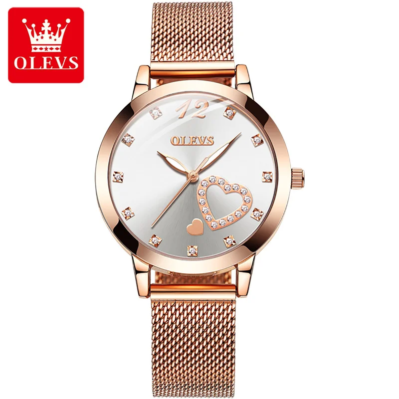 OLEVS New Luxury Women Watches Ladies Fashion Quartz Watch For Women Rose Gold Mesh Belt Casual Female Reloj Mujer