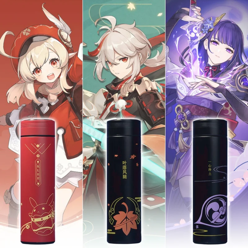 Genshin Impact Thermos Cup Zhongli Xiao Raiden Shogun Bottle Stainless Steel Water Bottle LED Temperature Display Vacuum Flask