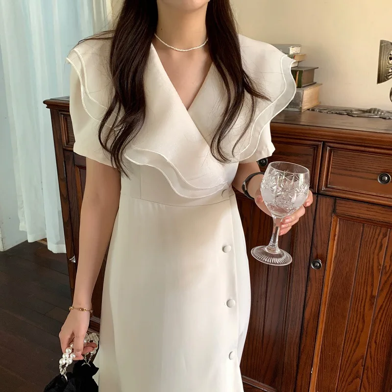 

Женская юбка-поло с оборками, однотонная трапециевидная юбка с рукавами-фонариками, Элегантное Длинное платье, лето 2023